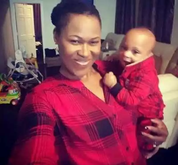 Uche Jombo & son wear matching outfits as he turns 6 months old today